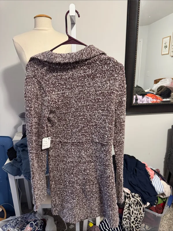 Free People Marled Lace-Up V-Neck Sweater dress Taupe Brown - Image 4