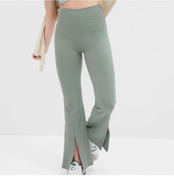 mint split leg flared high waisted leggings - Image 2