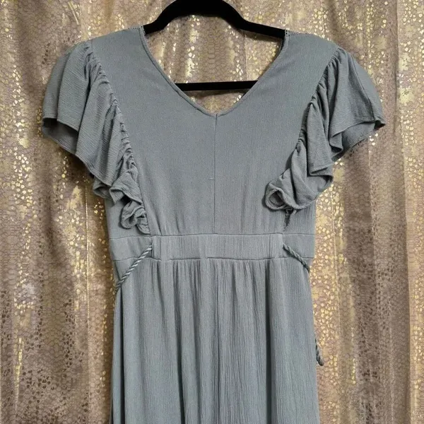 Baltic Born Jennifer Deep V Light Sage Green Tassels Maxi Dress XS - Image 7