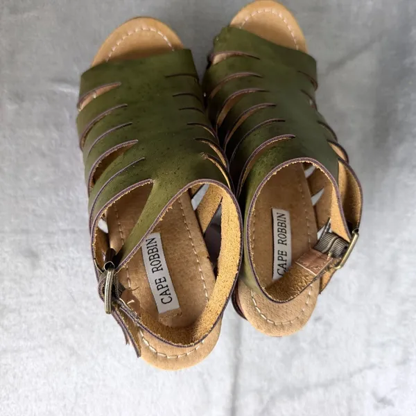 Cape Robbin Platform Sandals Boho Earthy Hippie Block Heel Wood Clog Sz 6 Green - Image 3