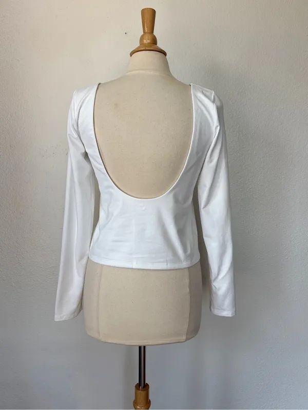Aerie Solid White Long-Sleeve Scoop-Back “The Hugger” Athletic Top - Image 2