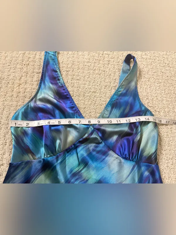 bebe Women's Blue Multi Watercolor V-Neck Maxi Dress Size S NWT Made in USA - Image 5