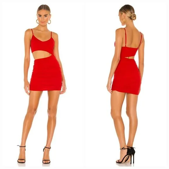 Superdown Darcey Ruched Mini Dress in Red XS - Image 2