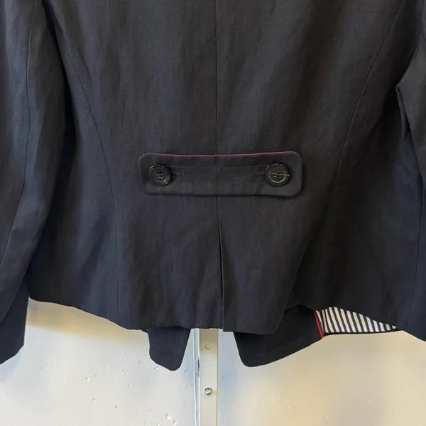 Facconable Linen Cotton Blend Double Breasted Minimalist Women's Blazer Jacket M Black Size M - Image 7