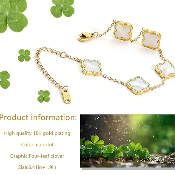 Gold-Plated Four Leaf Clover Bracelet Adjustable lucky Bracelet Jewelry - Image 5