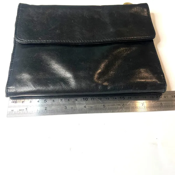 Perlina Black leather fold over clutch Wallet Bag Carry all in one vintage 90's - Image 9