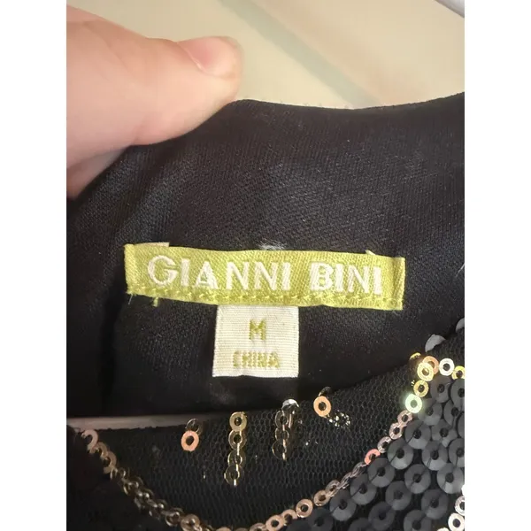 Gianni Bini Black Gold Sequin Mini‎ Dress Art Deco Scalloped Long Sleeve Medium - Image 4