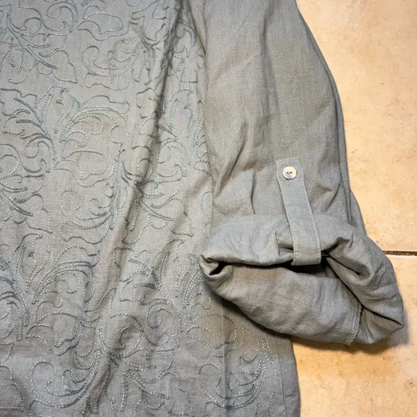 Soft Surroundings Embroidered Linen Blend Tunic Top Blue V-Neck‎ Plus Size 1X - Image 6