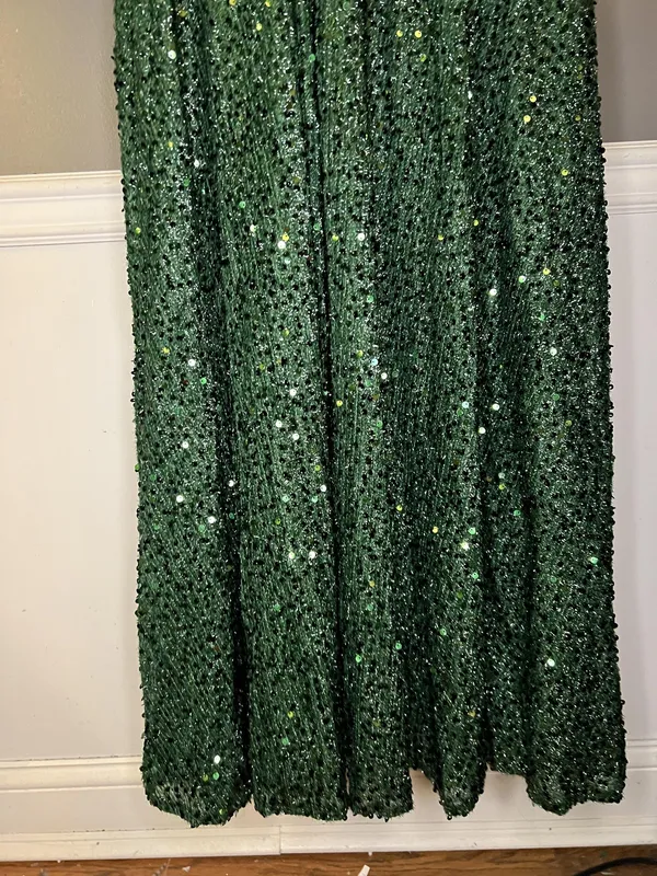 FAERIESTY Dress Womens Medium Green Sequin V-Neck Fit & Flare Maxi Formal Gown - Image 11