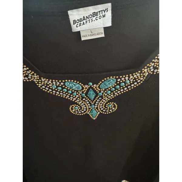 Bob‎ And Betty's Craft Women's Rhinestone And Turquoise Embellished Black Knit - Image 8