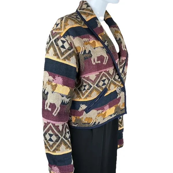 Vintage Carolina Colours Southwestern Tapestry Jacket Tribal Aztec Horses Size S - Image 3