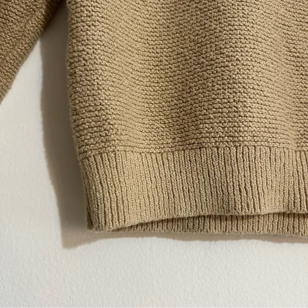 J. Crew Factory Mockneck Cable Sleeve Sweater Light Khaki Neutral Preppy Minimal - Image 4