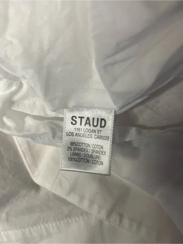 STAUD Laelia Mini Dress White Cotton Lined Puff Sleeves Size 8 - Image 13