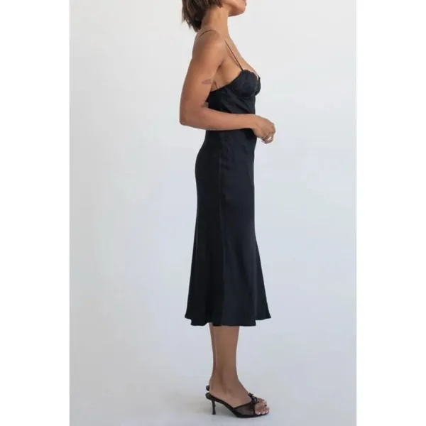 Anthropologie Rumored NWT Women Medium Negroni Black Satin Midi Dress Elegant - Image 4