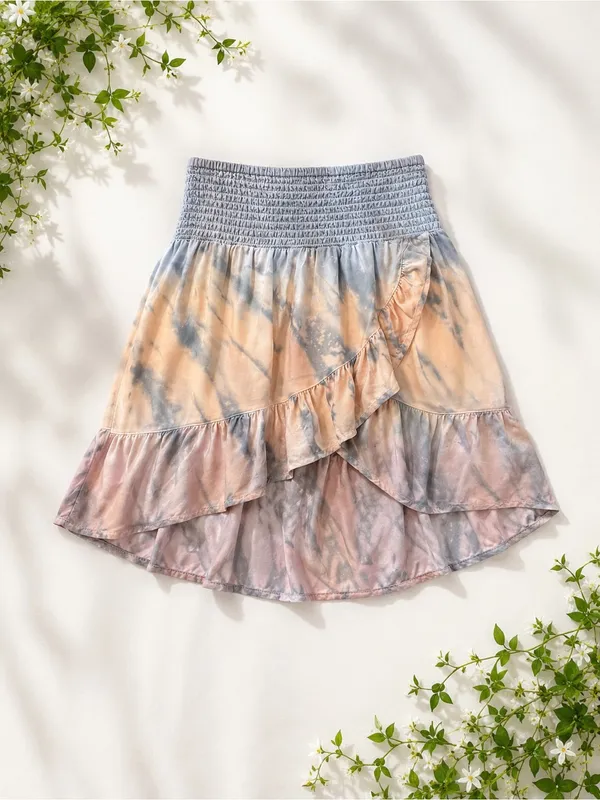 Vintage Havana Pastel Tie Dye Ruffle Skirt Smocked Waist Boho Small - Image 2