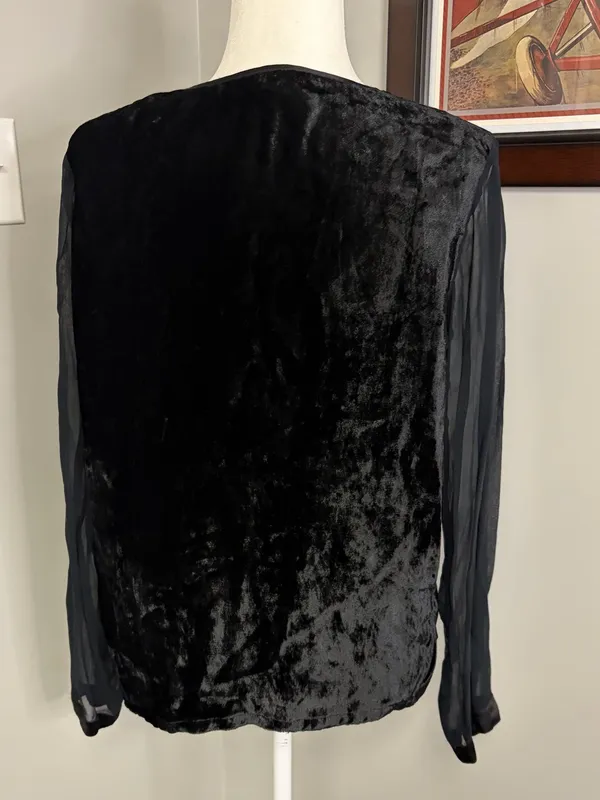 Vintage April Cornell black velvet sheer sleeves button down top size Medium 90s - Image 4