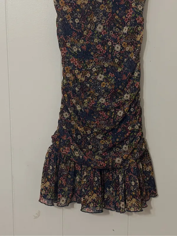 Dress Forum Los Angeles Ruched Floral Mesh Ruffle Mini Dress Size S - Image 3