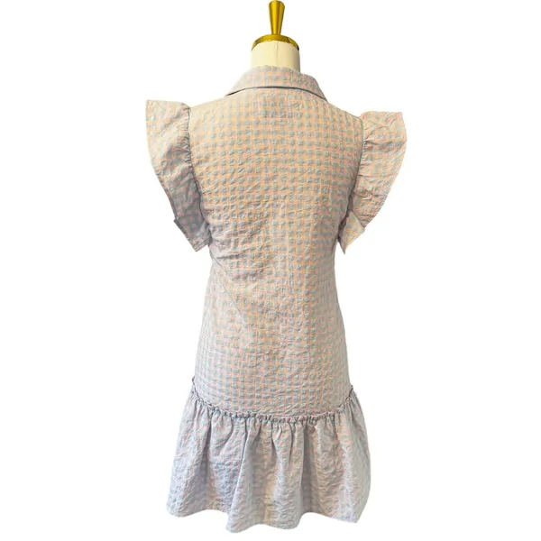 The Shirt by Rochelle Behrens Hillary Dress XS Pastel Gingham Ruffle Sleeve - Image 3