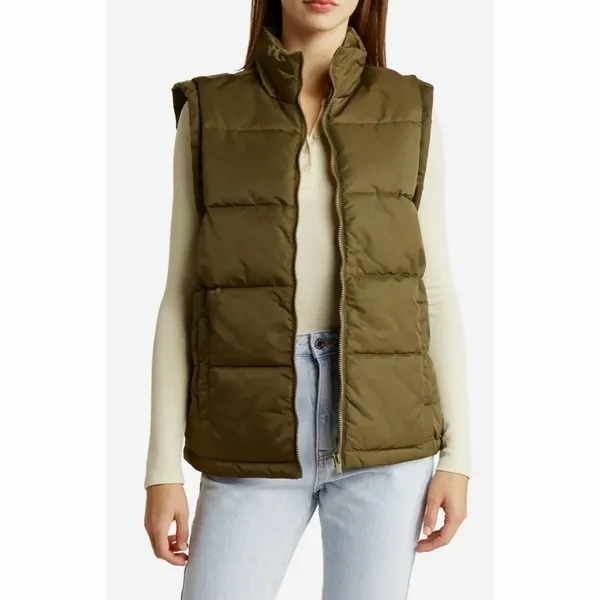 NWT!! WEWOREWHAT Zip Off Sleeve Nylon Puffer Jacket Military Olive Medium - Image 4