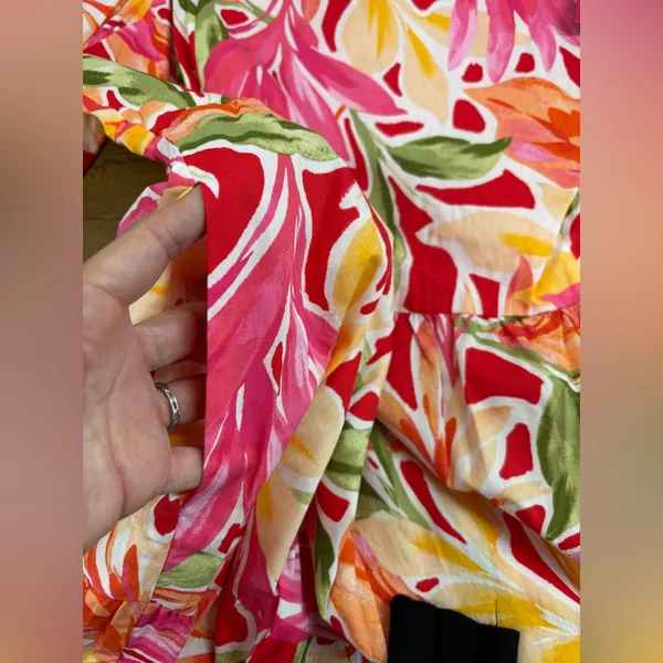 NWT Vince Camuto Size 22W Pink Multi Floral Print Puff Short Sleeve Midi Dress - Image 5