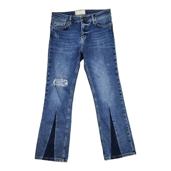 Free People‎ -01 Color-Blocked Crop Flare Jeans Women's size 27 - Image 4