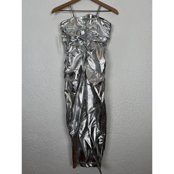 Anthropologie The Soleil Slim Strapless Ruched Dress Silver Size Small NWT - Image 4