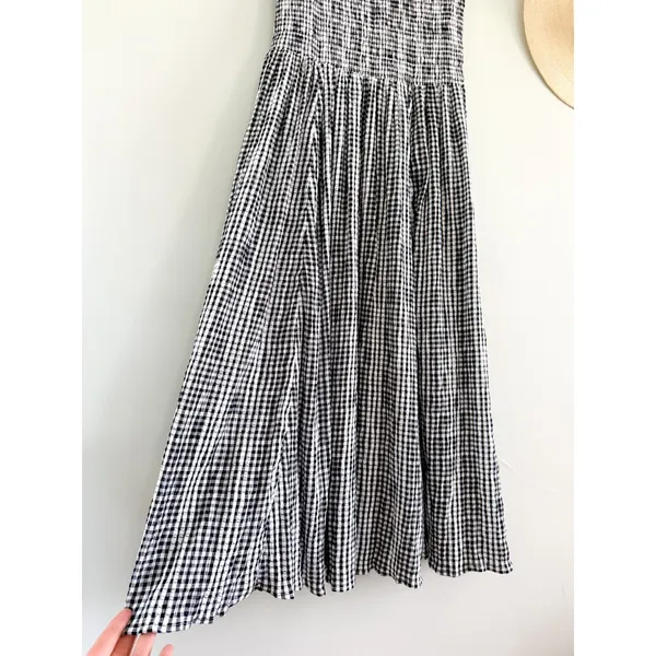 J.Crew | NWT Lina Smocked Midi Dress in Black White Gingham | Sz XS - Image 4