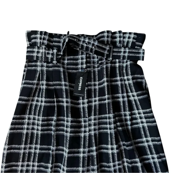 VTG Express High Rise Wide Leg Belted Pant Black White Check Sz 4R Palazoo Casua - Image 4