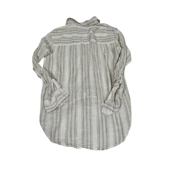 Abercrombie & Fitch Brown Striped‎ Front Tie Button Down Linen Blend Shirt M - Image 2