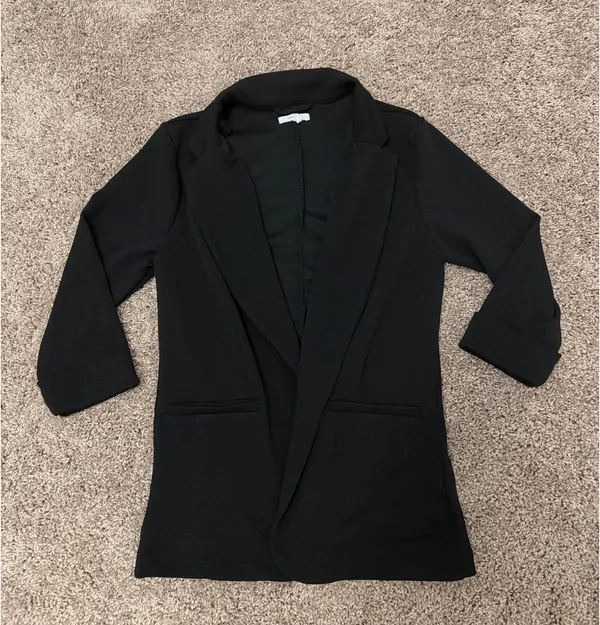 Maurices Black Open-Front Blazer Three-Quarter Sleeves - Image 2