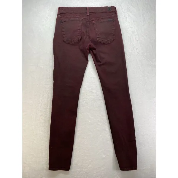 7 For All Mankind High-Waist Ankle Skinny Coated‎ in Merlot Women's Jeans sz 28 - Image 11
