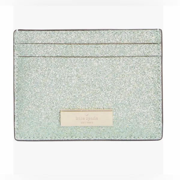 Kate Spade New York Sparkle Kenzie Glitter Card Case Seawater Mint Green OS NIB - Image 2