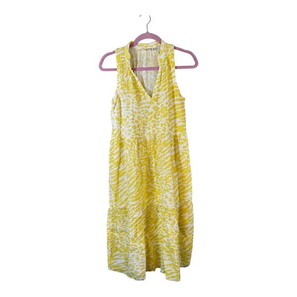 Nation LTD Yellow Animal Print Cotton Mini Dress Womens XS Casual Summer Beachy - Image 2