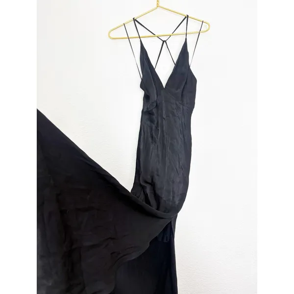 NWT ASTR The Label Black Deep V Satin Midi Dress Size Small Cocktail Wedding - Image 12