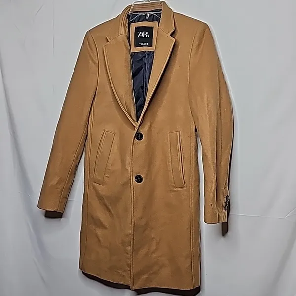 NWOT Zara tan long Tessuti wool made in Italy 2 button collared jacket coat sz S - Image 2