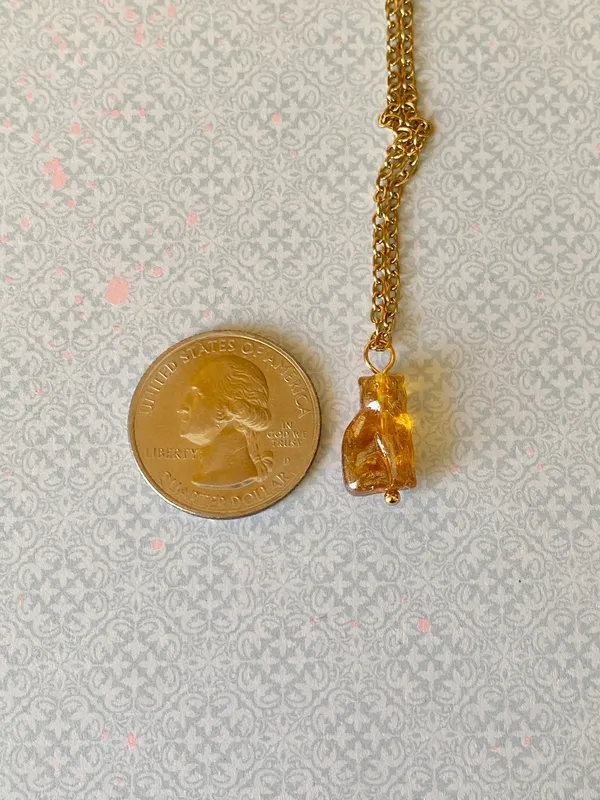 Handmade quality Czech glass cat gold tone stainless steel chain necklace🧡 - Image 8