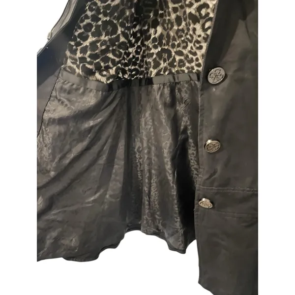 Vintage Y2K Guess Leopard Print Nylon Belted Hooded Trench Coat Size Large Black - Image 8