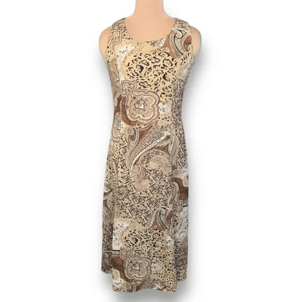 Vintage Dress Brown Leopard Animal Print‎ Paisley Sleeveless Maxi Boho Grunge - Image 10