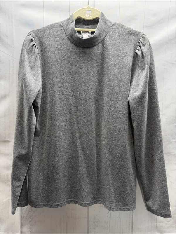 J. Crew NWT Heather Gray Silver Metallic Lurex Mock Neck Puff Long Sleeve Top - Image 3