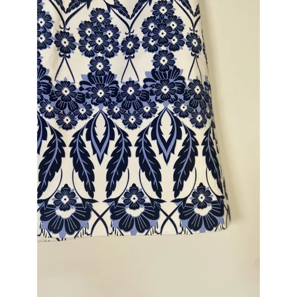 J Crew Skirt Size 6 Blue Floral Pencil Cotton‎ Zip Up Office Preppy Party Casual - Image 4