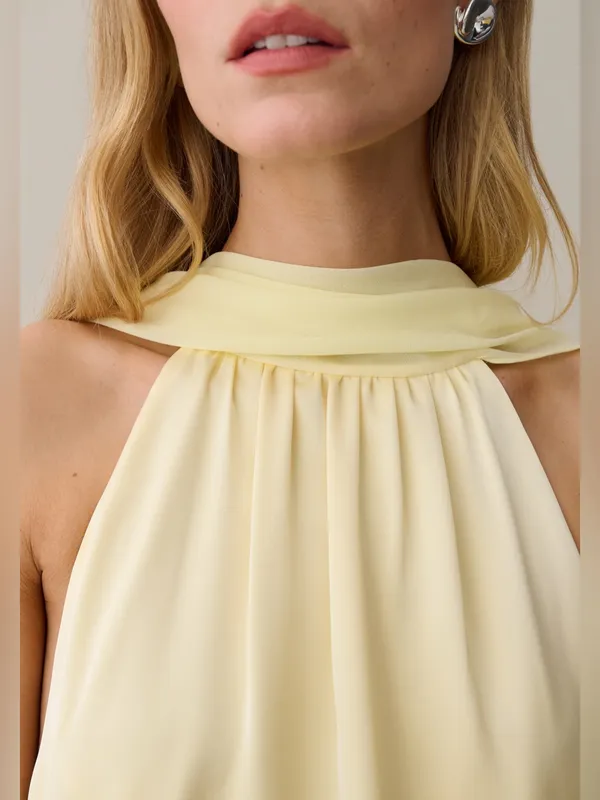 NWT Few Moda Alessia Maxi Dress size XL butter yellow halter o.p.t scarf - Image 4