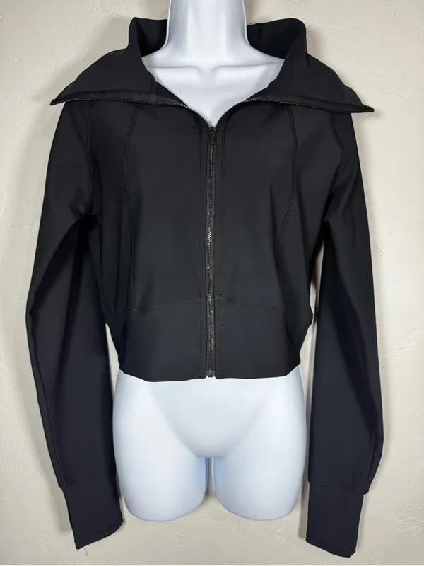 White Birch Black Cropped Ribbed Full Zip Active  Jacket Size Medium - Image 5