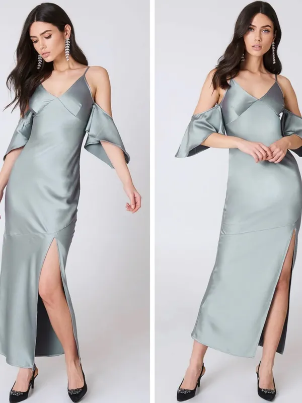 ASTR The Label Kendra Cold-Shoulder Maxi Dress in Sage Green Grey Sz. S - Image 2