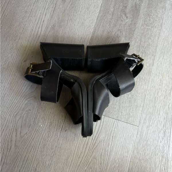 Women’s Black Faux Leather Platform Ankle Strap Heels - Image 6