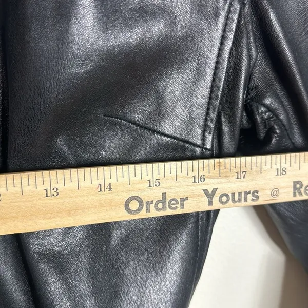 Vtg winlit ladies Y2K black leather jacket cinch waist size small retro‎ - Image 6
