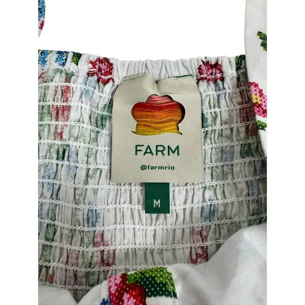 Farm Rio Tropical Romance Floral Romper White Cross Stitch Print Size M - Image 4