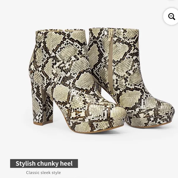 Dream Paris STOMP AAVETE Slip On Ankle Boots Chunky Heel Side Zipper Snake print - Image 4