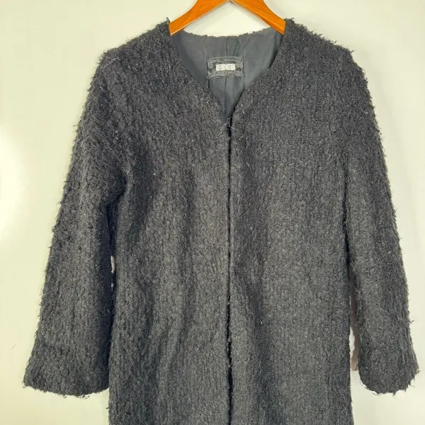Reformation Black Fuzzy Long‎ Coat Size Small - Image 2