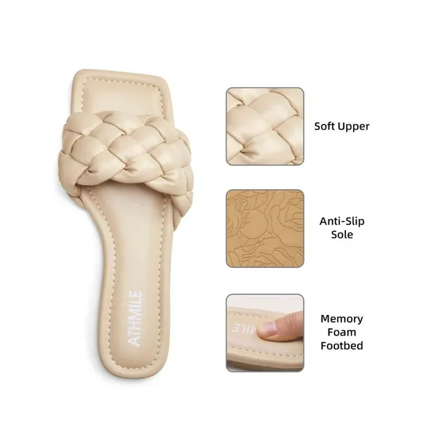 NEW Braided Sandals Square Open Toe Slide Shoe 11 Tan - Image 5