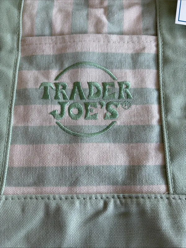 Trader Joe's Mint Green Striped Canvas Tote - Image 3